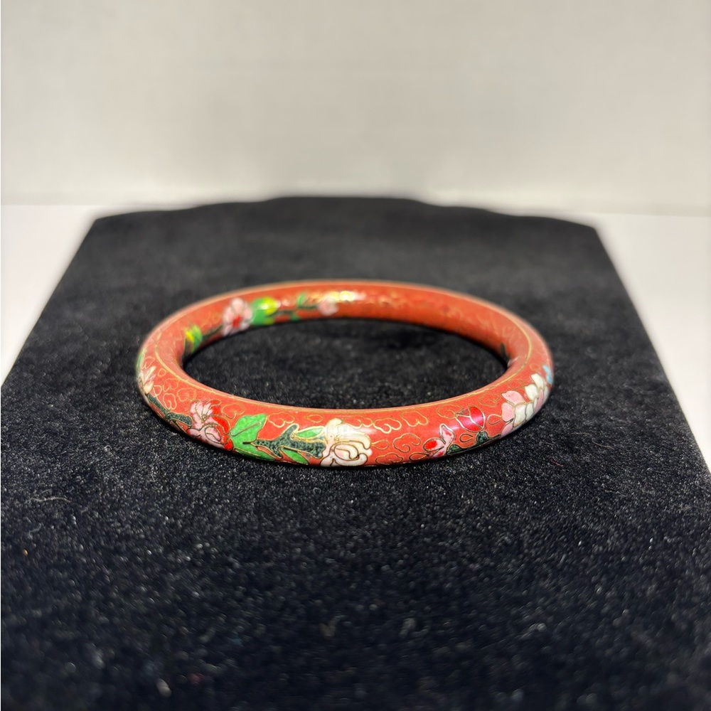 Cloisonne Bracelet VTG Floral Cinnamon Colored 2.5β Opening Heavy Weighted - Picture 6 of 7
